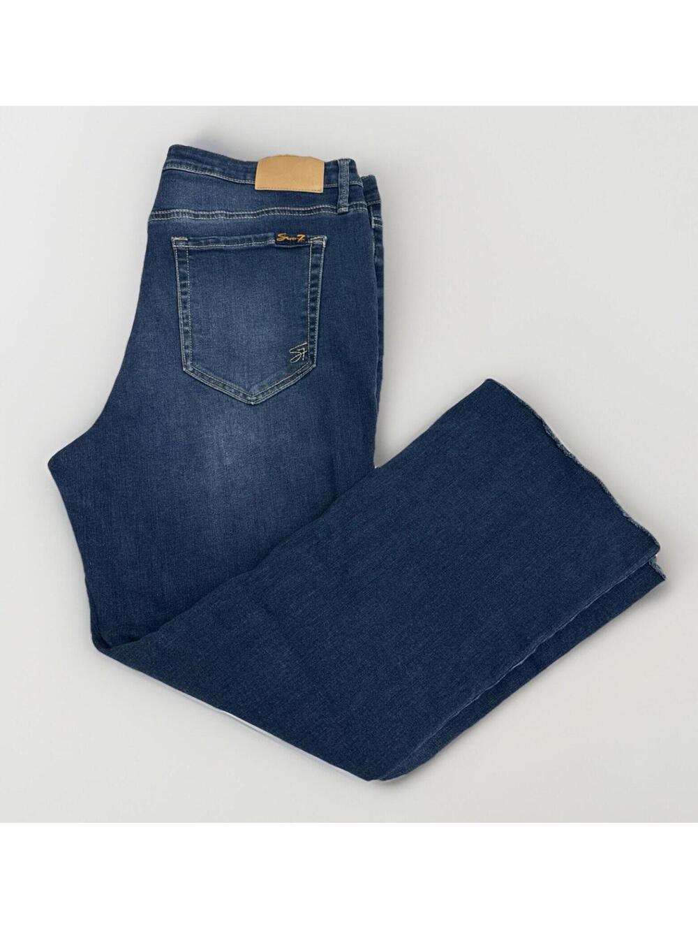 Women’s 7 For All Mankind Slim Flare High Rise Frayed Hem Dark WashJeans Size 14